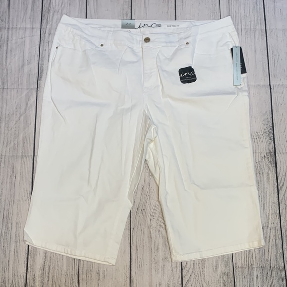 INC International Concepts Pants - INC Tummy Control White Bermuda Jean Shorts Size 24W